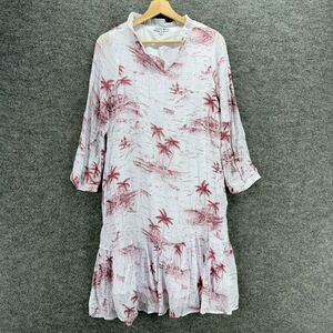 Yakira Bella Dress Women S Small White Hawaii Print Shift Midi V-Neck Rayon